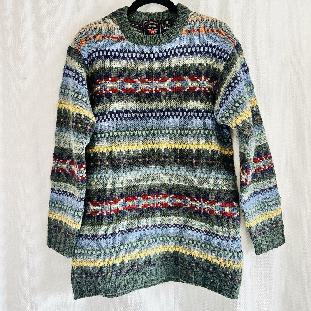 Vintage American Eagle Fair Isle Wool Sweater UNISEX  Small Nordic Ski Lodge
